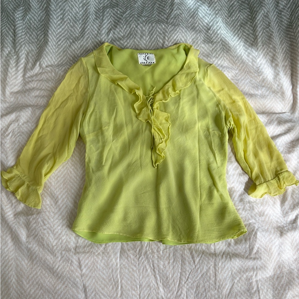Lime Ruffle V-Neck Blouse